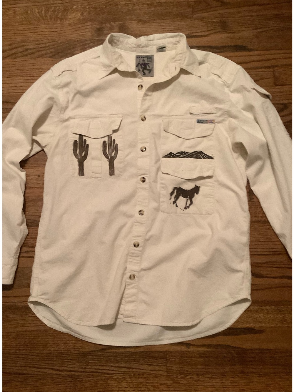 Vintage Southwestern Western Button Down Shirt Horses Cactus